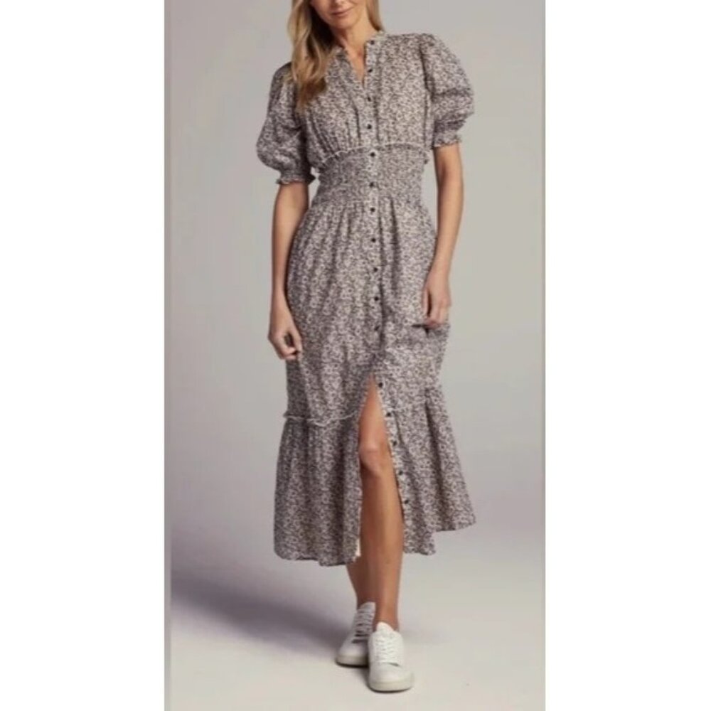 We Are Sundays Hanson Tiered Smocked Waist Indigo Bloom Midi Dress Large